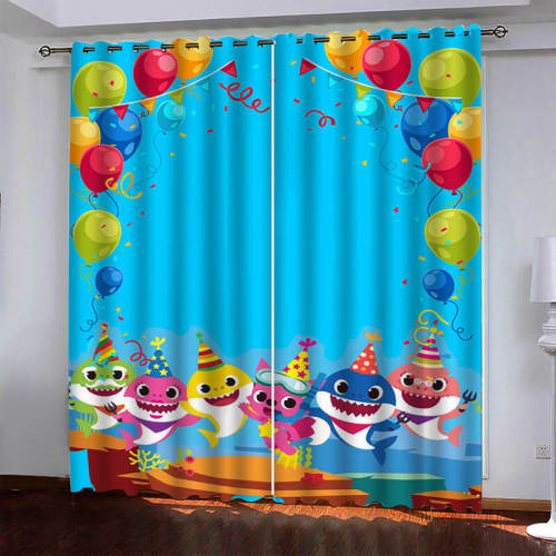 Baby Shark Pattern Curtains Blackout Window Drapes
