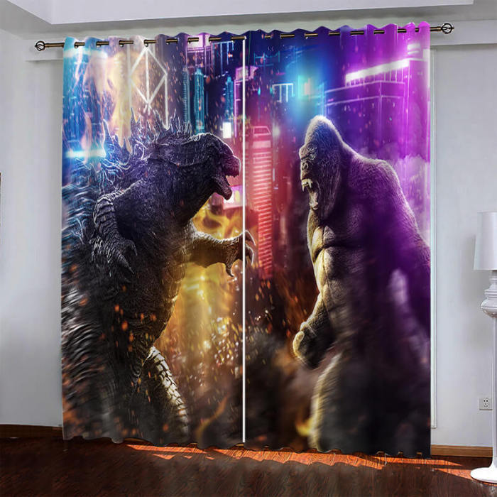 Godzilla Vs Kong Pattern Curtains Blackout Window Drapes