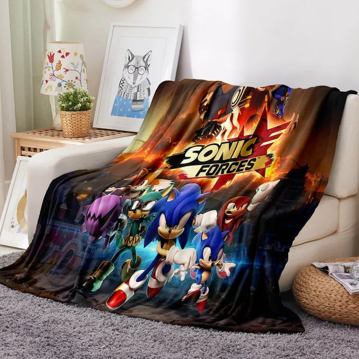 Sonic Pattern Blanket Flannel Throw Room Decoration