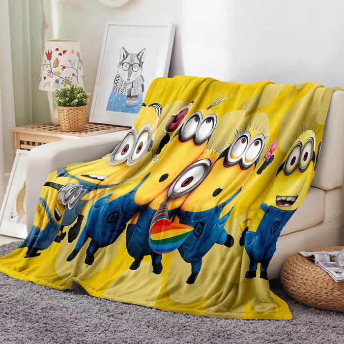 Minions Pattern Blanket Flannel Throw Room Decoration