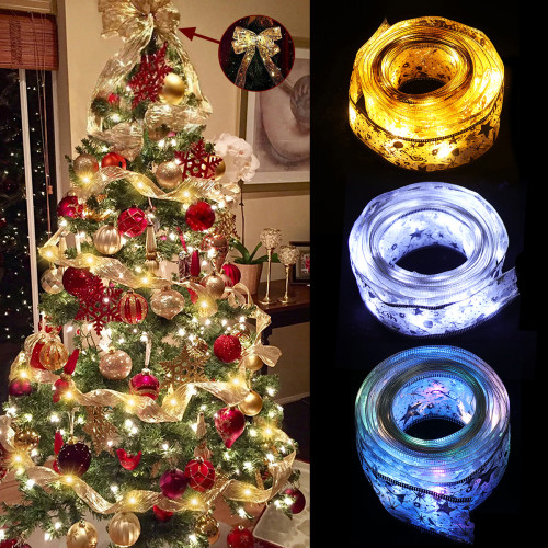 Ribbon Fairy Light Christmas Decoration Christmas Tree Ornaments  For Home 2022 Bows String Lights Navidad Natal New Year 2023