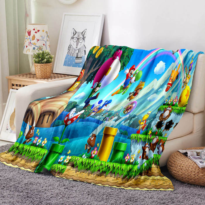 Super Mario Blanket Flannel Throw Room Decoration