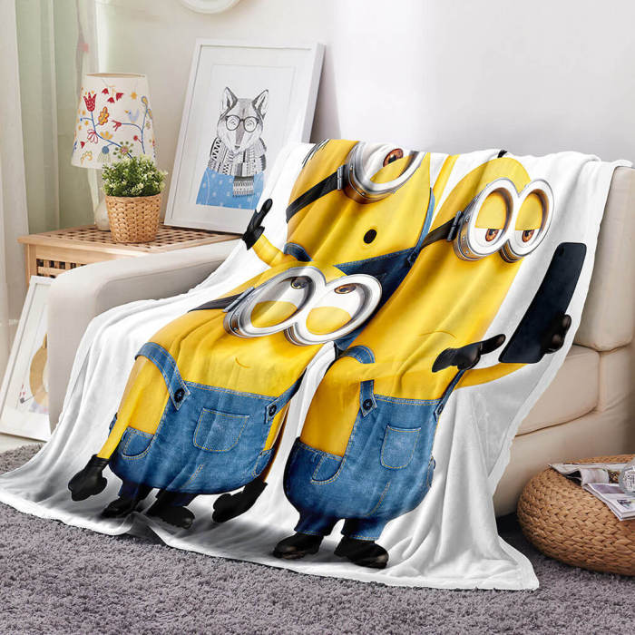 Minions Pattern Blanket Flannel Throw Room Decoration