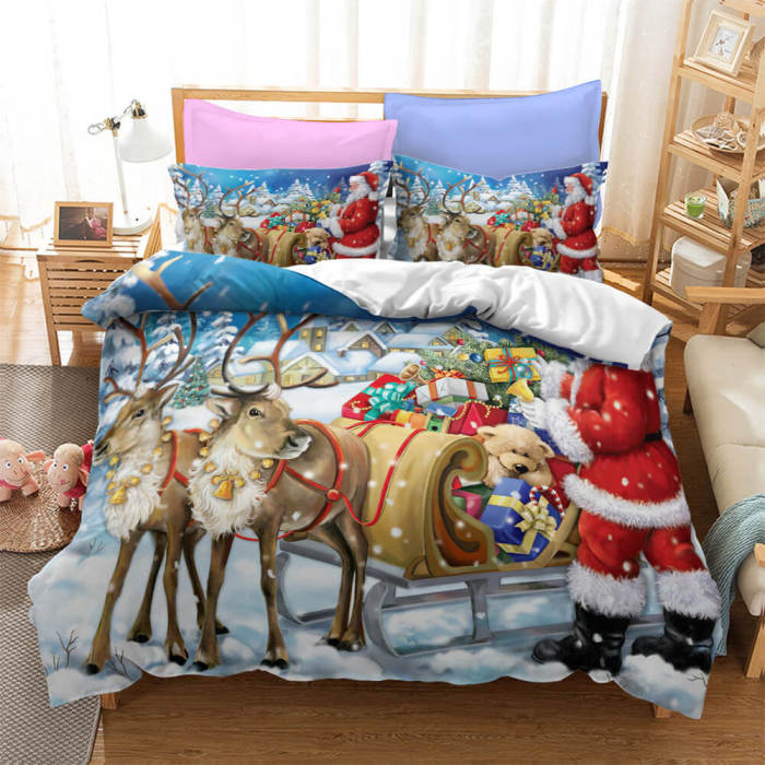 Christmas Santa Claus Pattern Bedding Sets Quilt Cover Without Filler