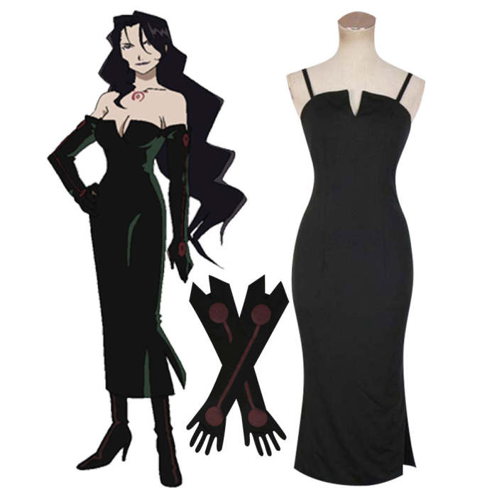 Fullmetal Alchemist Lust Black Dress Cosplay Costume