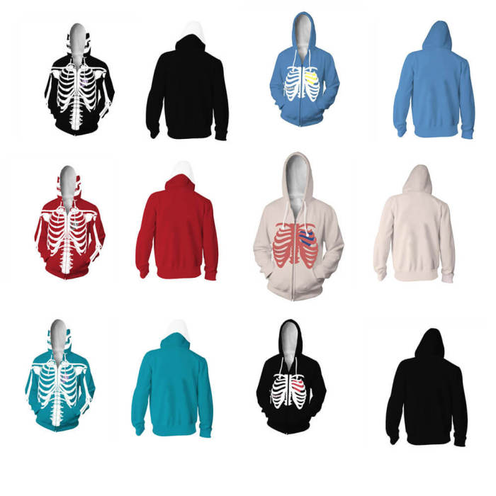 Skeleton Hoodie Unisex Adult 3D Print Zip Up Sweatshirt Jacket