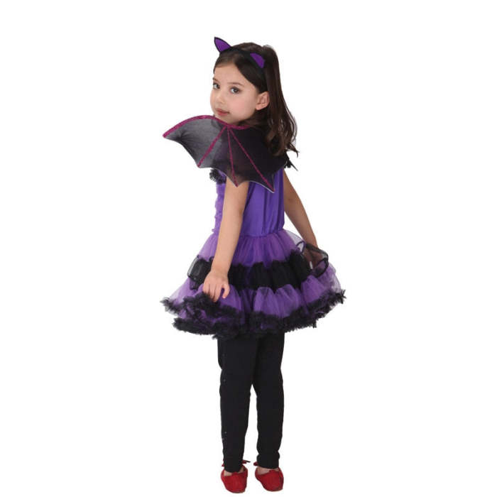 Halloween Purim Black Purple Vampire Costume Bat Girl Costumes Dress Fantasia Infantil Cosplay Clothing For Girls Kids Children