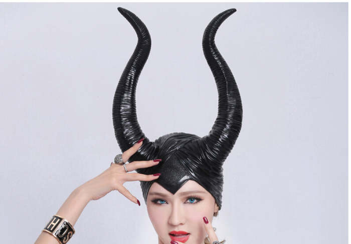 Trendy Genuine Latex Maleficent Horns Adult Women Halloween Party Costume Jolie Cosplay Headpiece Hat -