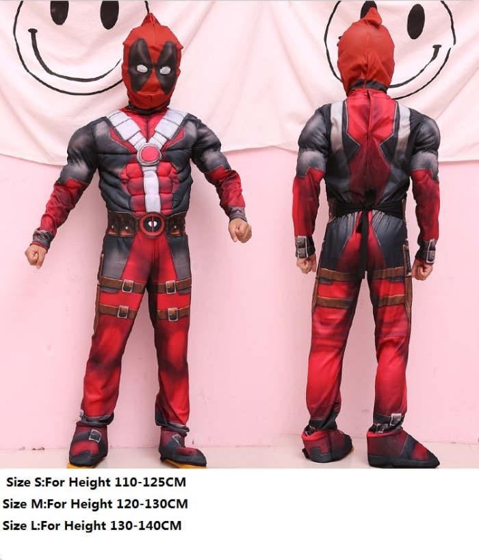 Superhero Cosplay Muscle Deadpool Halloween Costumes For Kids Girls Boys Children With Mask Onesie Red Carnival Avengers Fancy