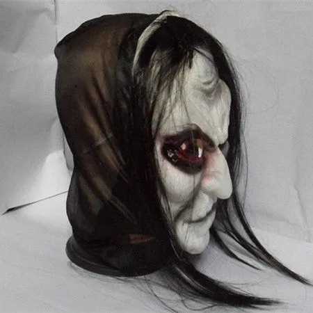 Horror! Halloween Mask Long Hair Ghost Scary Mask Props Grudge Ghost Hedging Zombie Mask Realistic Silicone Masks Masquerade,L