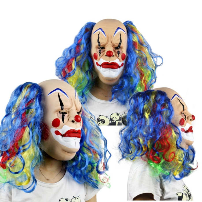 Halloween Mask Scary Clown Latex Full Face Mask Big Mouth Red Hair Nose Cosplay Horror Masquerade Adult Ghost Party For Props