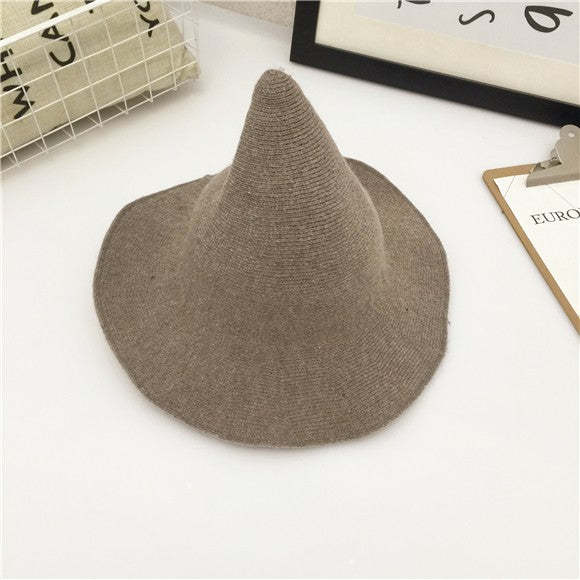 Along The Sheep Wool Cap Knitting Fisherman Hat Qiu Dong Female Fashion Witch Pointed Basin Bucket Hat Accessories