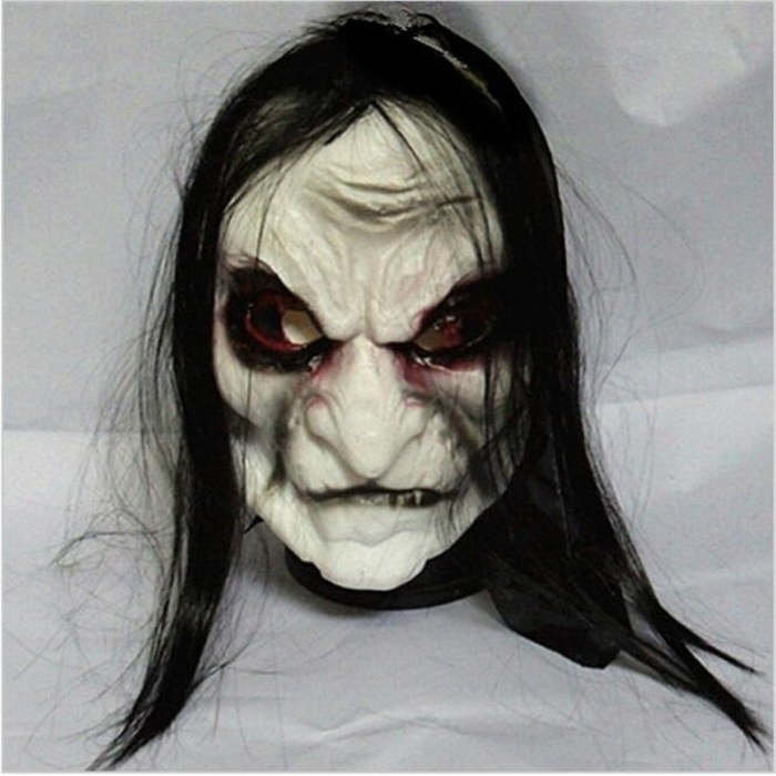 Horror! Halloween Mask Long Hair Ghost Scary Mask Props Grudge Ghost Hedging Zombie Mask Realistic Silicone Masks Masquerade,L