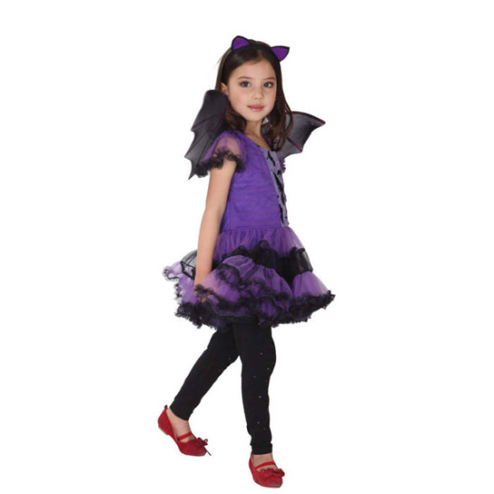 Halloween Purim Black Purple Vampire Costume Bat Girl Costumes Dress Fantasia Infantil Cosplay Clothing For Girls Kids Children