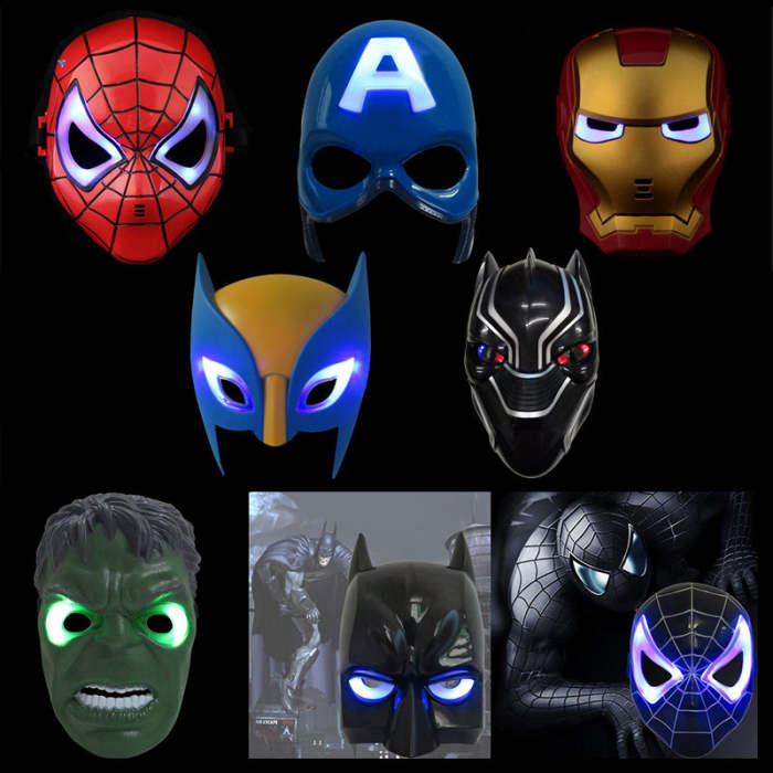 Led Glowing Super Hero Mask The Avengers Spiderman Captain America Iron Man Hulk Batman Party Cosplay Halloween Mask Toy