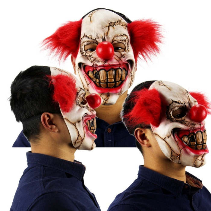Halloween Mask Scary Clown Latex Full Face Mask Big Mouth Red Hair Nose Cosplay Horror Masquerade Adult Ghost Party For Props