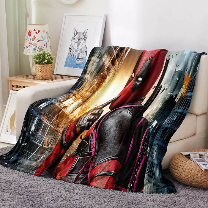 Deadpool Pattern Blanket Flannel Throw Room Decoration