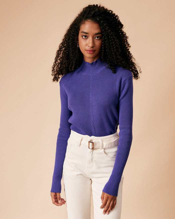 The Solid Mock Neck Slim Fit Knit Top