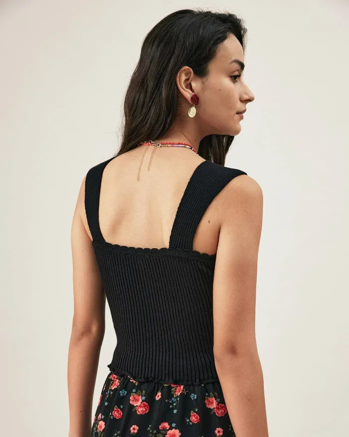 The Flower Decor Ribbed Fitted Tank