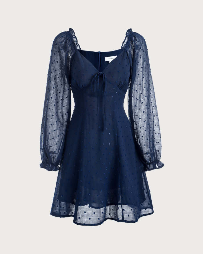 The Blue Sweetheart Neck Long Sleeve Mini Dress