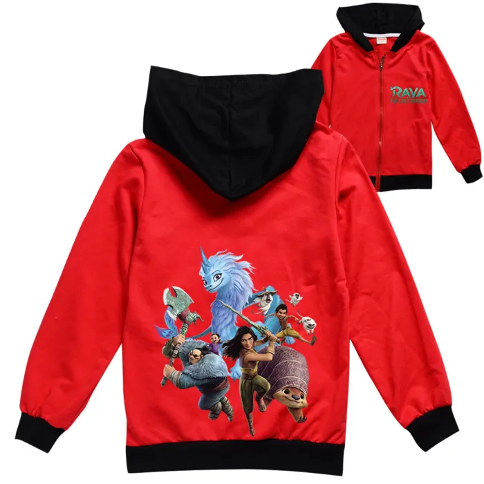 Raya And The Last Drag Print Girls Zip Up Sweatshirt Cotton Hoodie