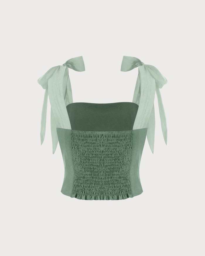 The Green Tie Strap Solid Cami Top