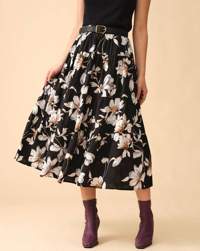 The High Waisted Zipper Floral Skirt