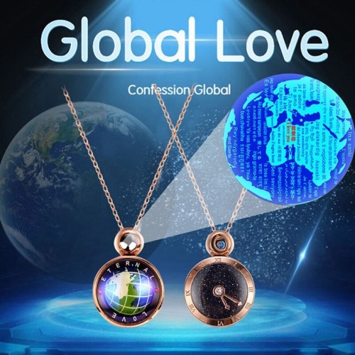 Rotatable Global Eternal Love Necklace 100 Languages I Love You Projection