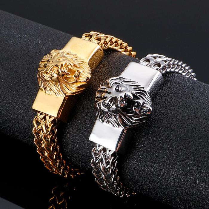 Cool Gold Color Lion Head Bracelet Stainless Steel