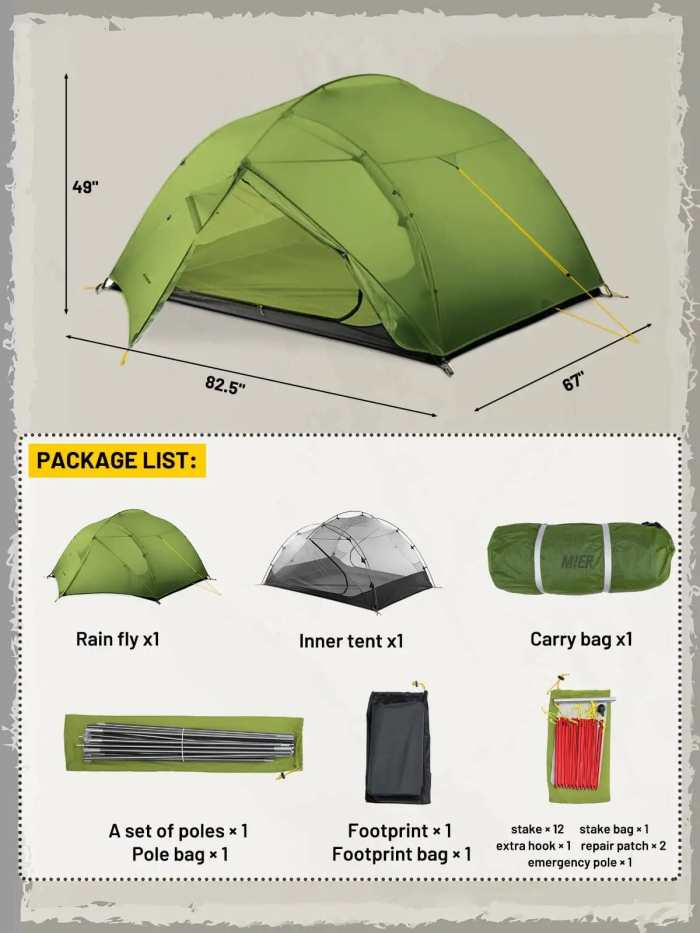 Ultralight 3 Person Backpacking Tents 3 Season With Footprint