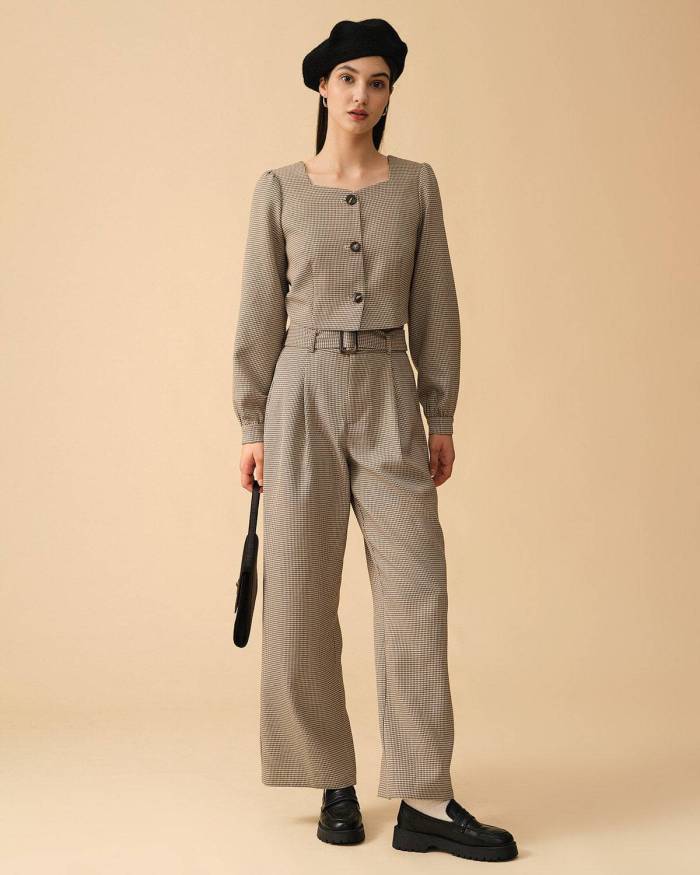 The Houndstooth Belted Straight Pants