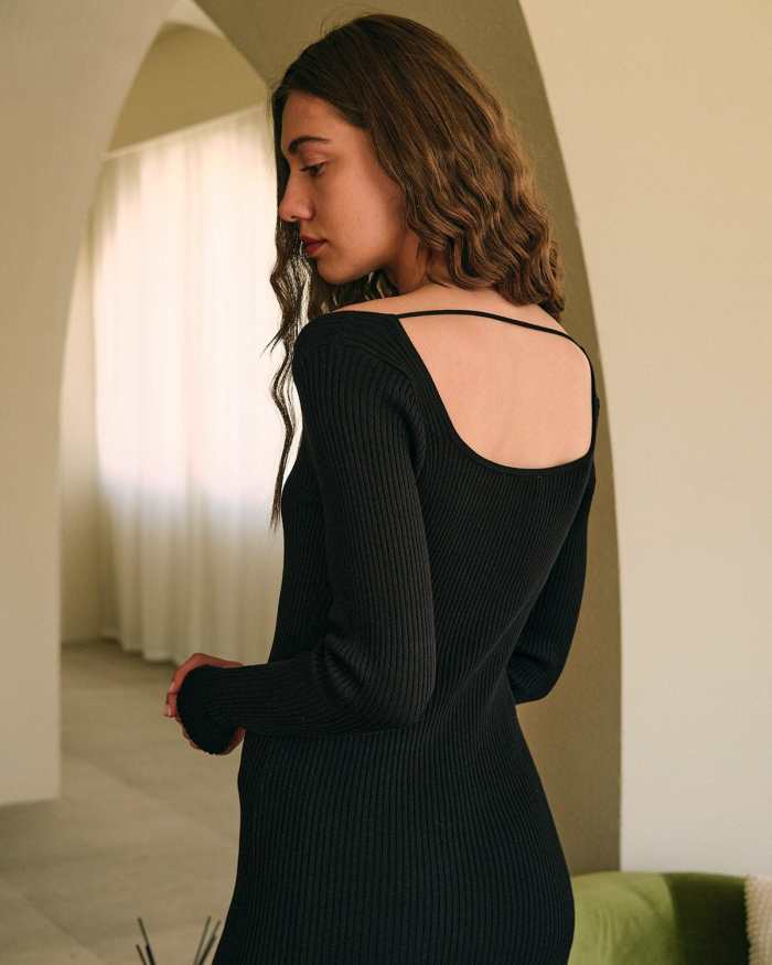 The Solid Backless Long Sleeve Knit Dress