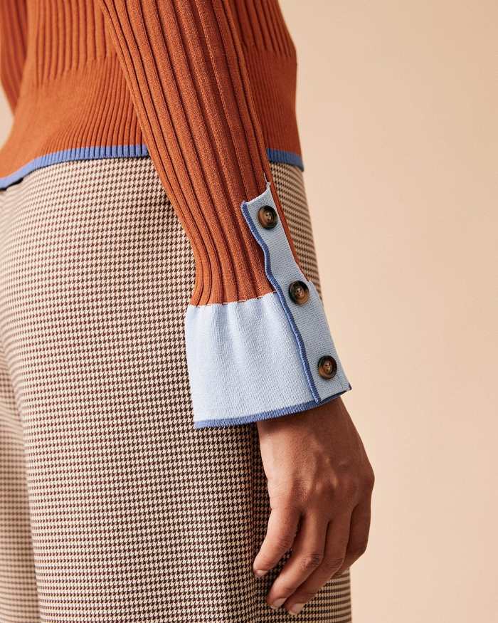 The Contrast Collared Ribbed Knit Top