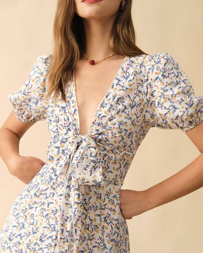 The Tie Front Floral Midi Dress