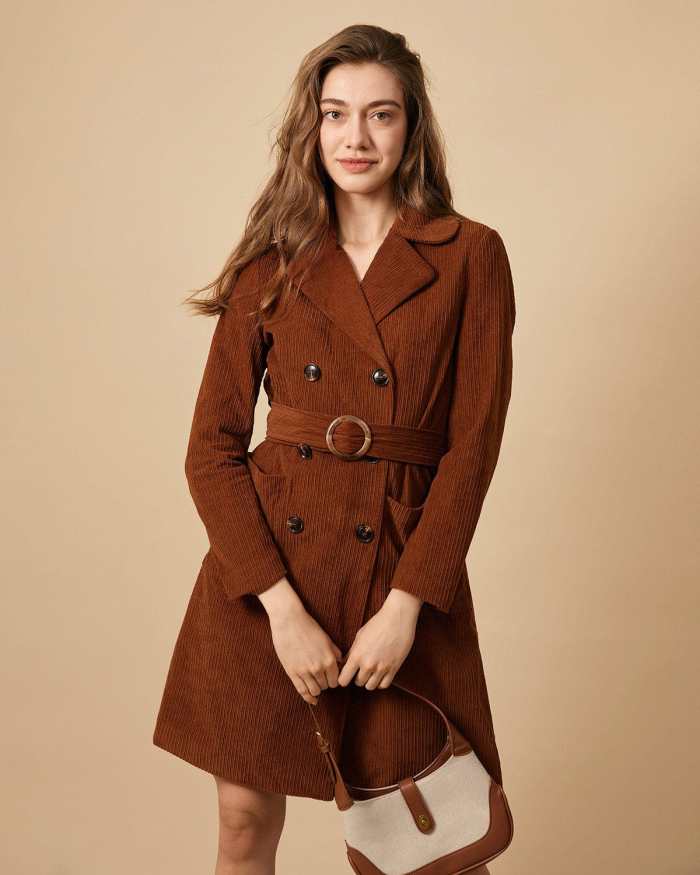 The Brown Collared Double-Breasted Corduroy Coat