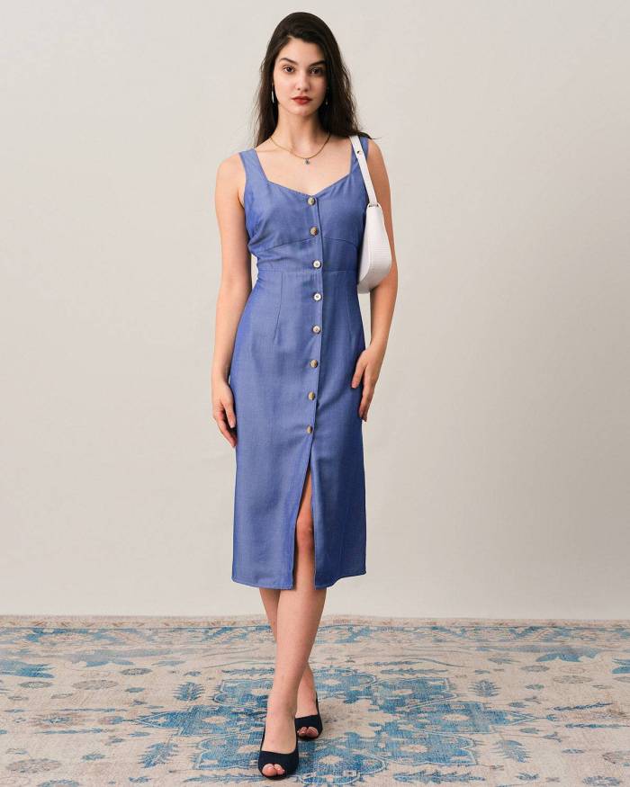 The Solid Button-Up Midi Dress