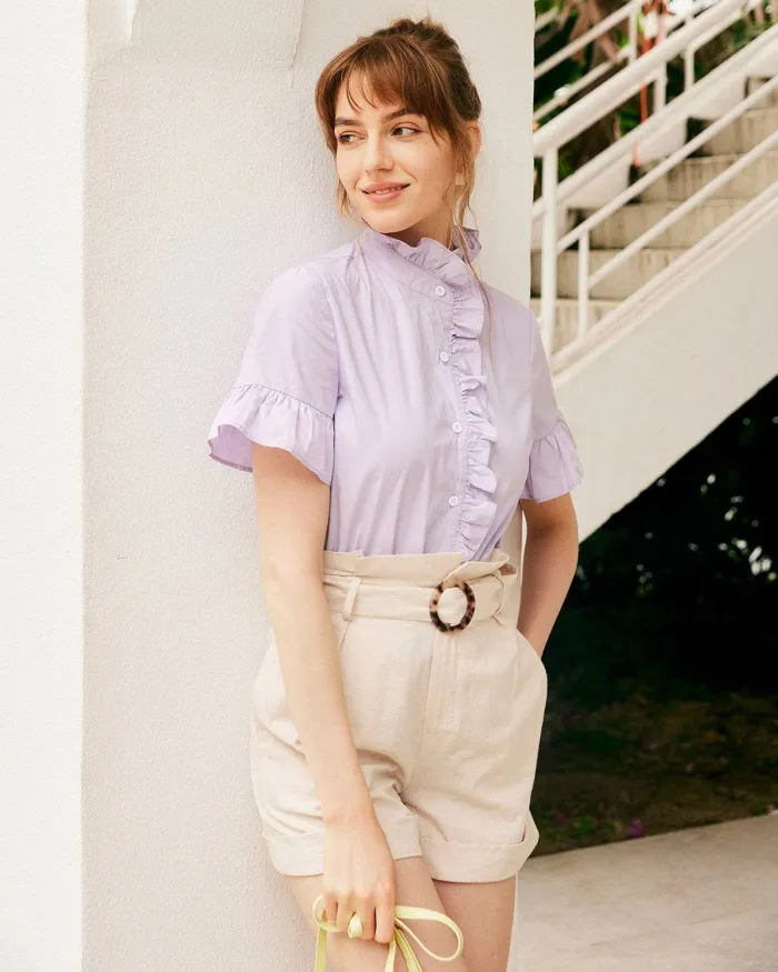The Plain Frill Trim Button Up Blouse
