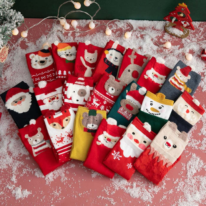 Christmas Woman Socks Funny Cartoon Santa Claus Christmas Tree Socks