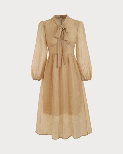 The Bowknot Neck Puffy Sleeves Dress