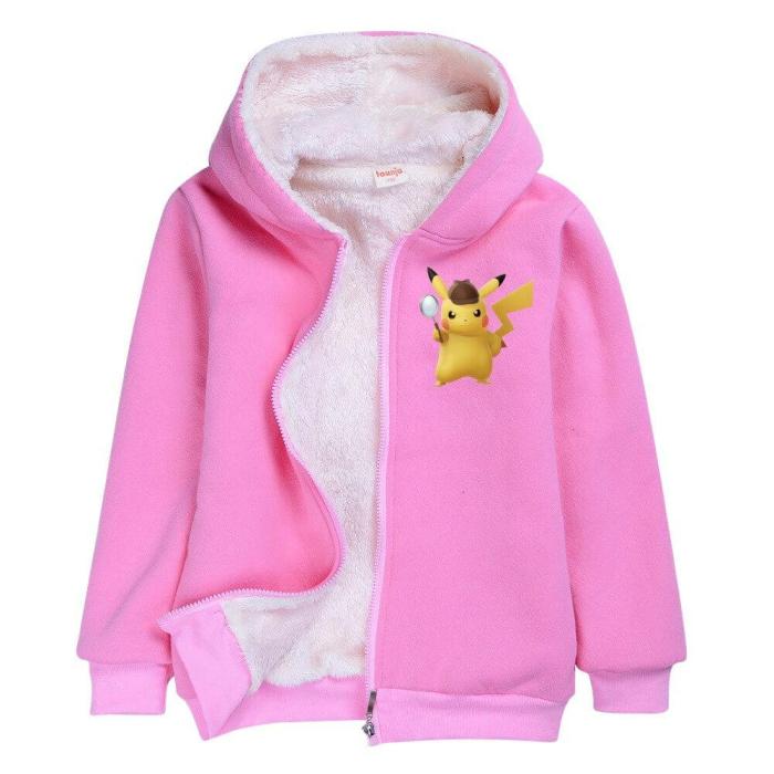 Pokemon Go Detective Pikachu Girls Fleece Lined Cotton Zipper Hoodie