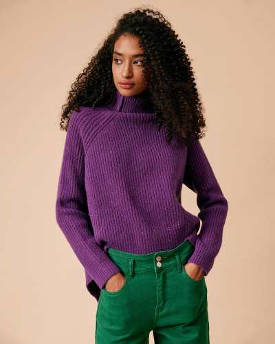 The Solid Slit Sequin Turtleneck Sweater