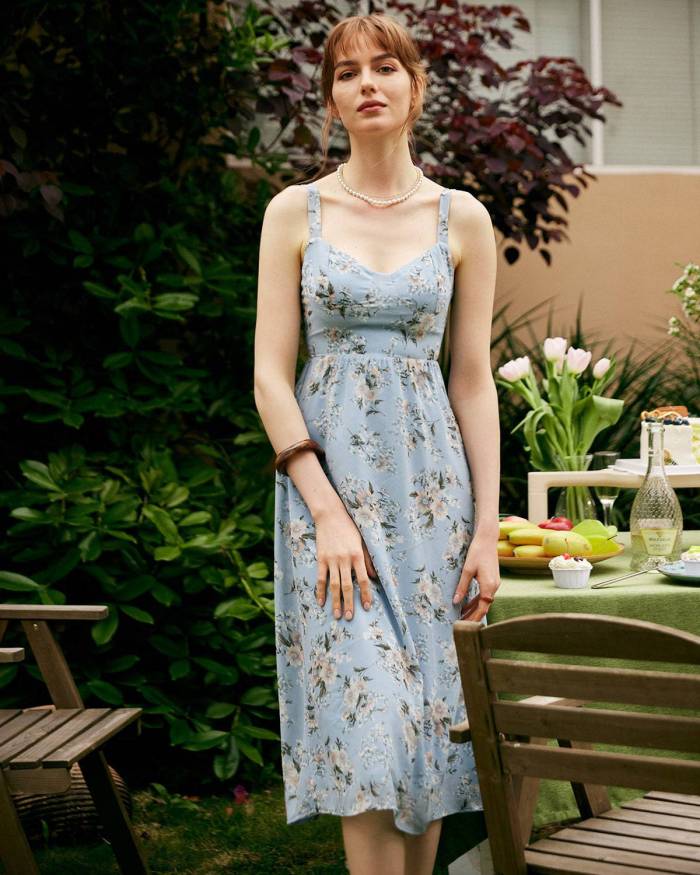 The Floral Strap Midi Dress