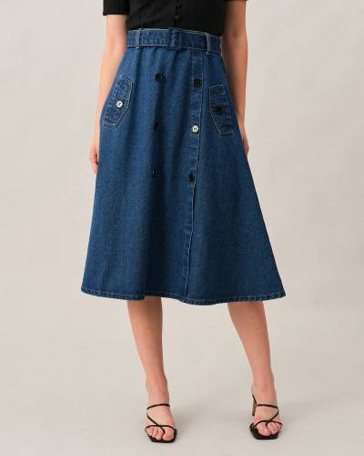 The Double-Breasted Retro Denim Skirt