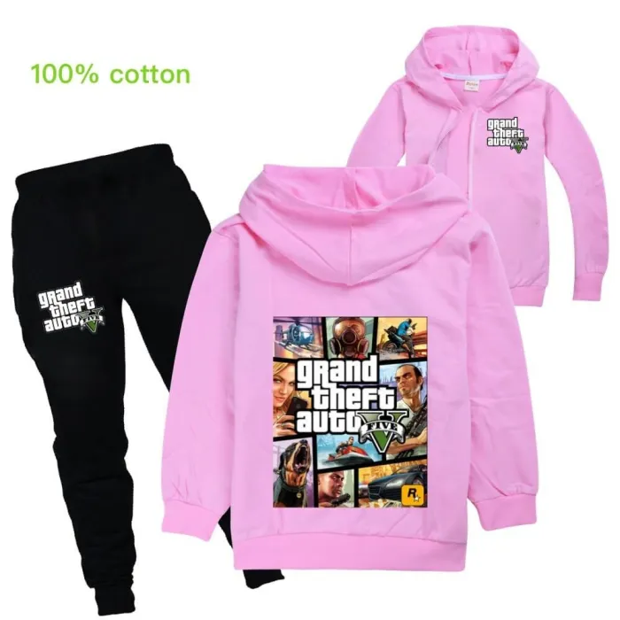 Grand Theft Auto 5 Print Girls Boys Zip Up Hoodie Sweatpants Tracksuit