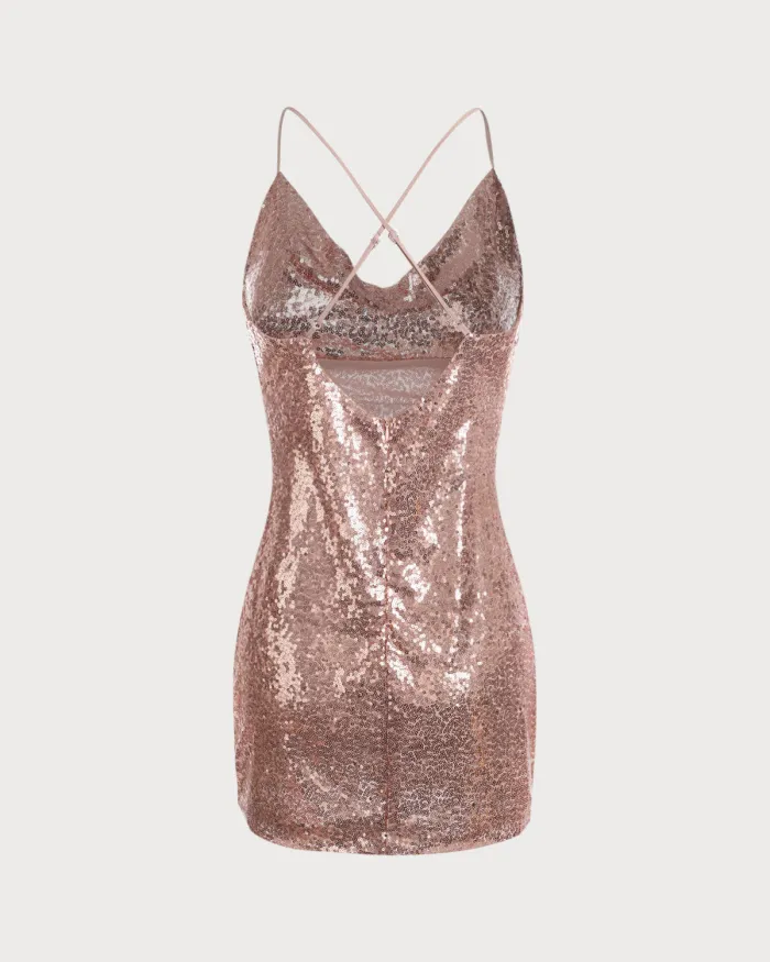 The Pink Cowl Neck Sequin Mini Dress