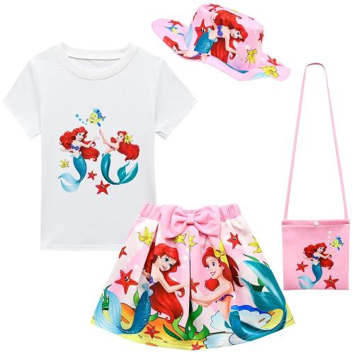 The Little Mermaid Ariel Girls Summer T Shirt N Skirt Suit Set Costume