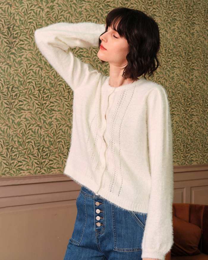 The Solid Pointelle Sweater Cardigan