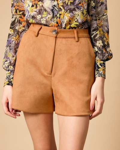 The Solid High Waisted Suede Shorts
