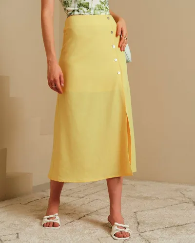 The Button Side Split A-Type Skirt