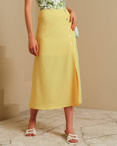 The Button Side Split A-Type Skirt